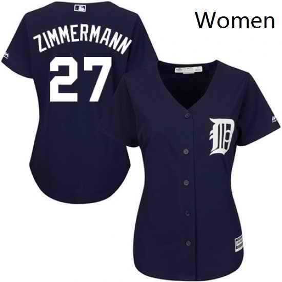 Womens Majestic Detroit Tigers 27 Jordan Zimmermann Replica Navy Blue Alternate Cool Base MLB Jersey